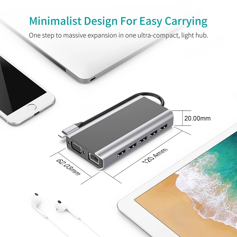 

Type C HUB to VGA HD USB Splitter Support Lenovo MacBook Pro Computer Accessories USB 3.0 HUB With Wireless Charging Station