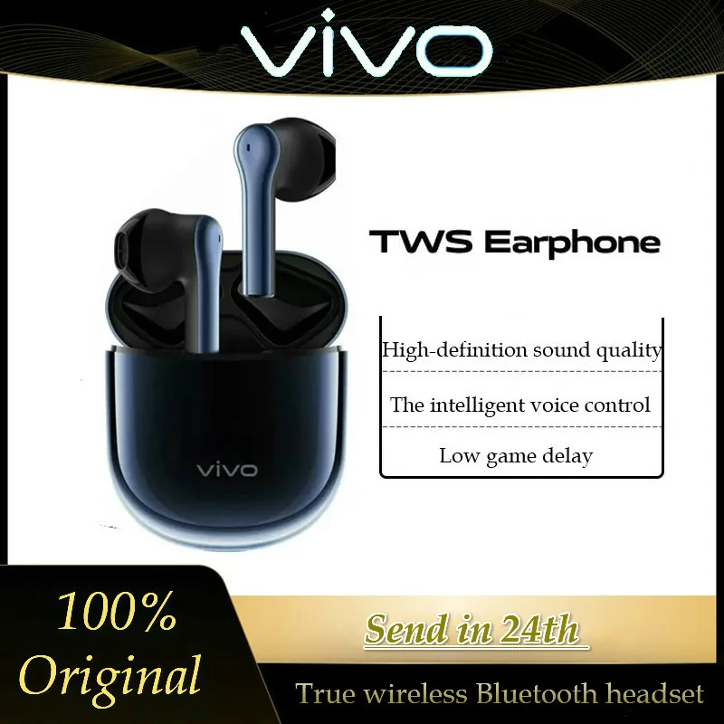 Беспроводные наушники Vivo tws 2019 bluetooth гарнитура синего и белого цвета обычные
