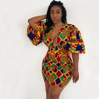 african dresses for women 2021 new fashion summer v neck african short sleeve printing dress african women clothes