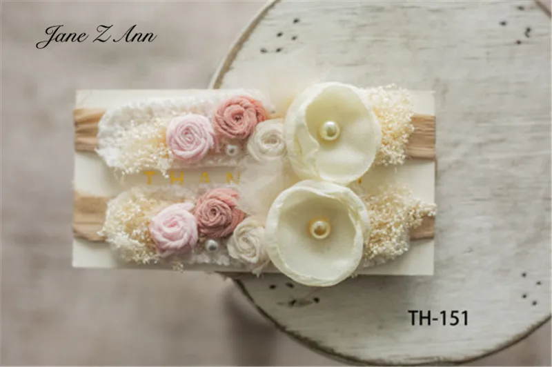 Diadema de flores para reci&eacute;n nacido, accesorios florales para estudio de tiro, hechos a mano para beb&eacute;, TH148-16-2