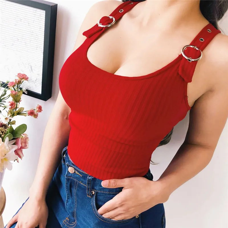 Женская майка без рукавов однотонная с металлическими пуговицами лето 2019|Топы| |