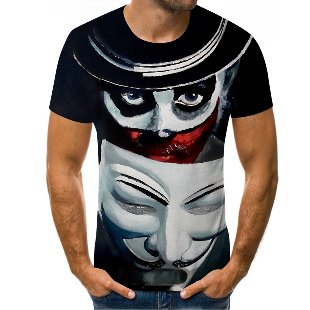 

2021 New Men's T-Shirt Summer Fashion Short-Sleeved 3D Golden Classic Clown Dark Round Neck Street Shirt Trendy Male T-Shirt