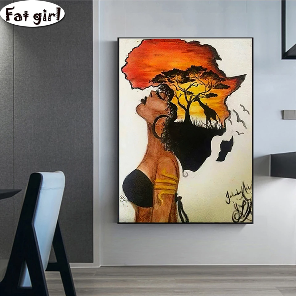 

5d diy diamond painting Abstract Africa Map Woman Sunset full square round diamond embroidery mosaic 2020 New arrivals gift