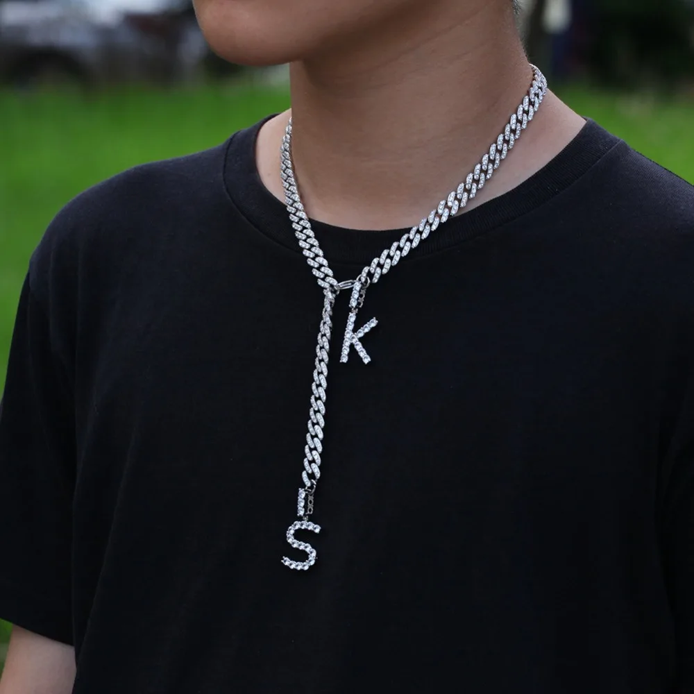 На заказ 2 буквы кубинская цепочка Подвески ожерелье AAA CZ камень Bling Iced Out для мужчин хип хоп рэппер ювелирные изделия серебряный цвет Прямая