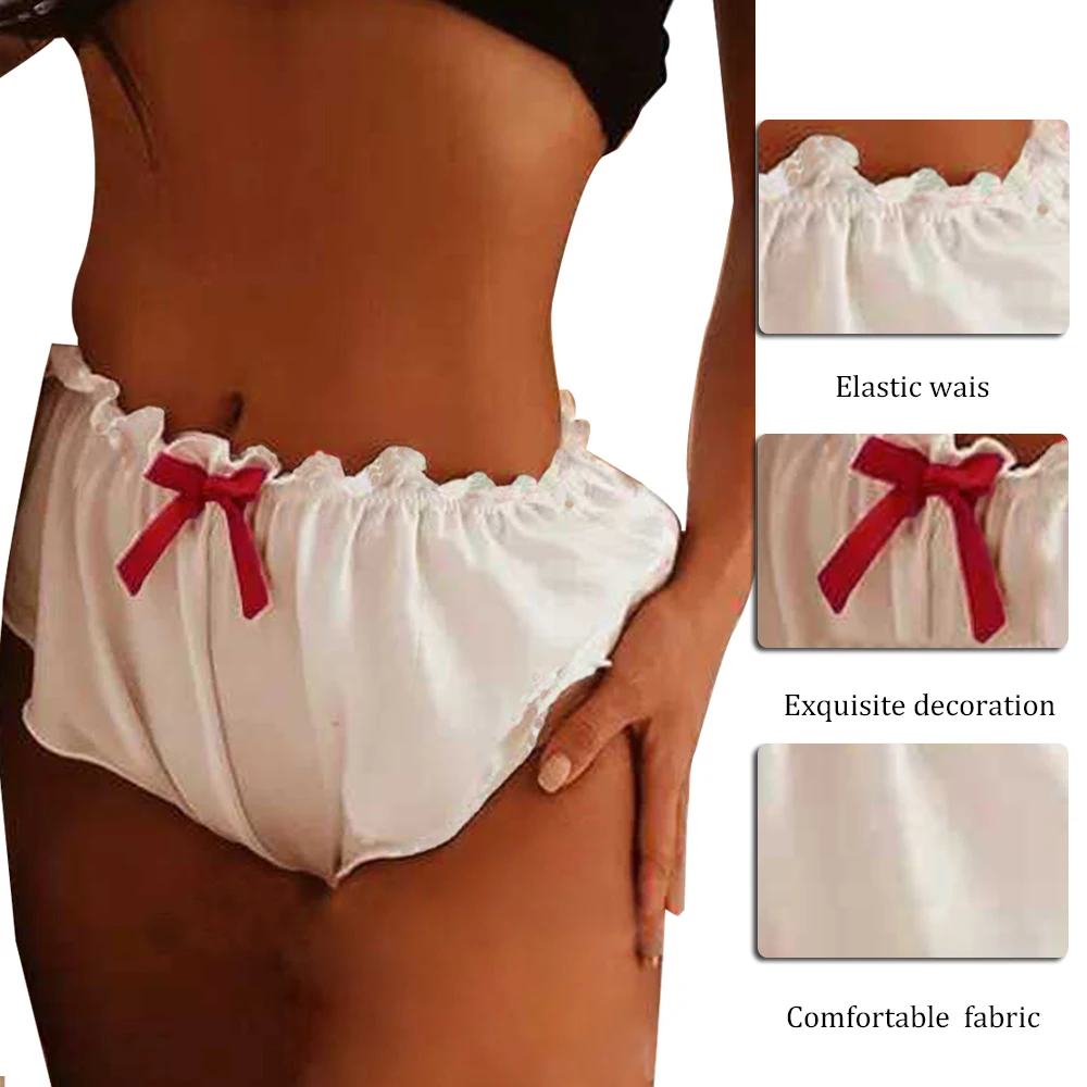 

Women Panties Satin Sexy Flowers Floral Lace Pajamas Underwear Solid Underwear lounge wear sleep shorts White Green Size S-XXXL