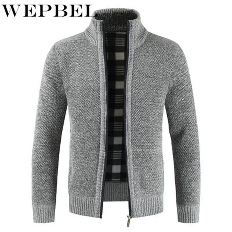 WEPBEL Зимний новый мужской простой узкий кардиган с стоячим воротником