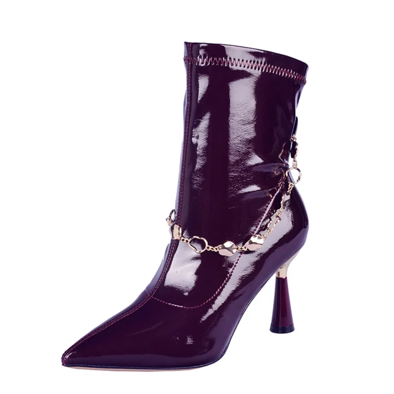 

2021 Ankle Boots Chain Boots High Thin Heel Women Boots Stretch Boots Fashion Female Boots Женские сапоги