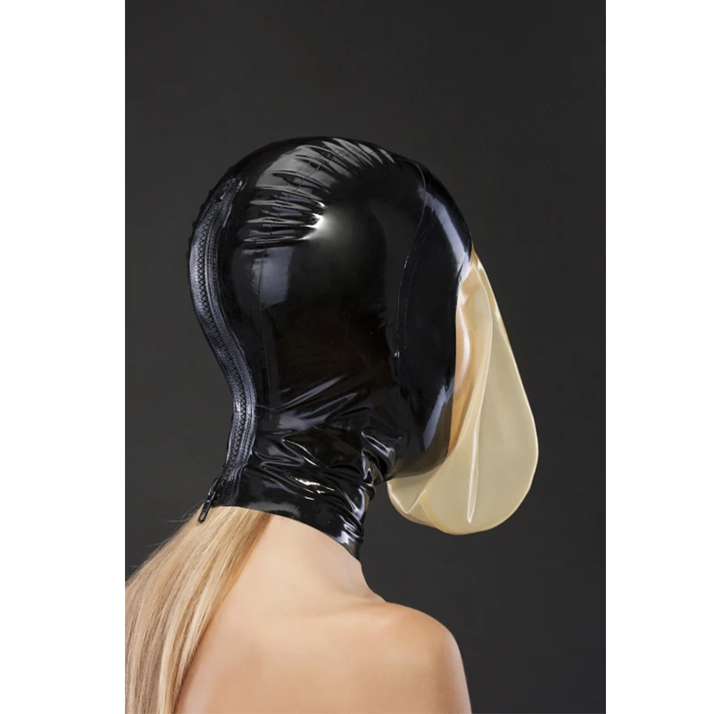 Latex Hood Rubber Mask Handmade Black Transparent  with Mouth Breath Control Hole Sexy Halloween Cosplay Costumes for Men Women