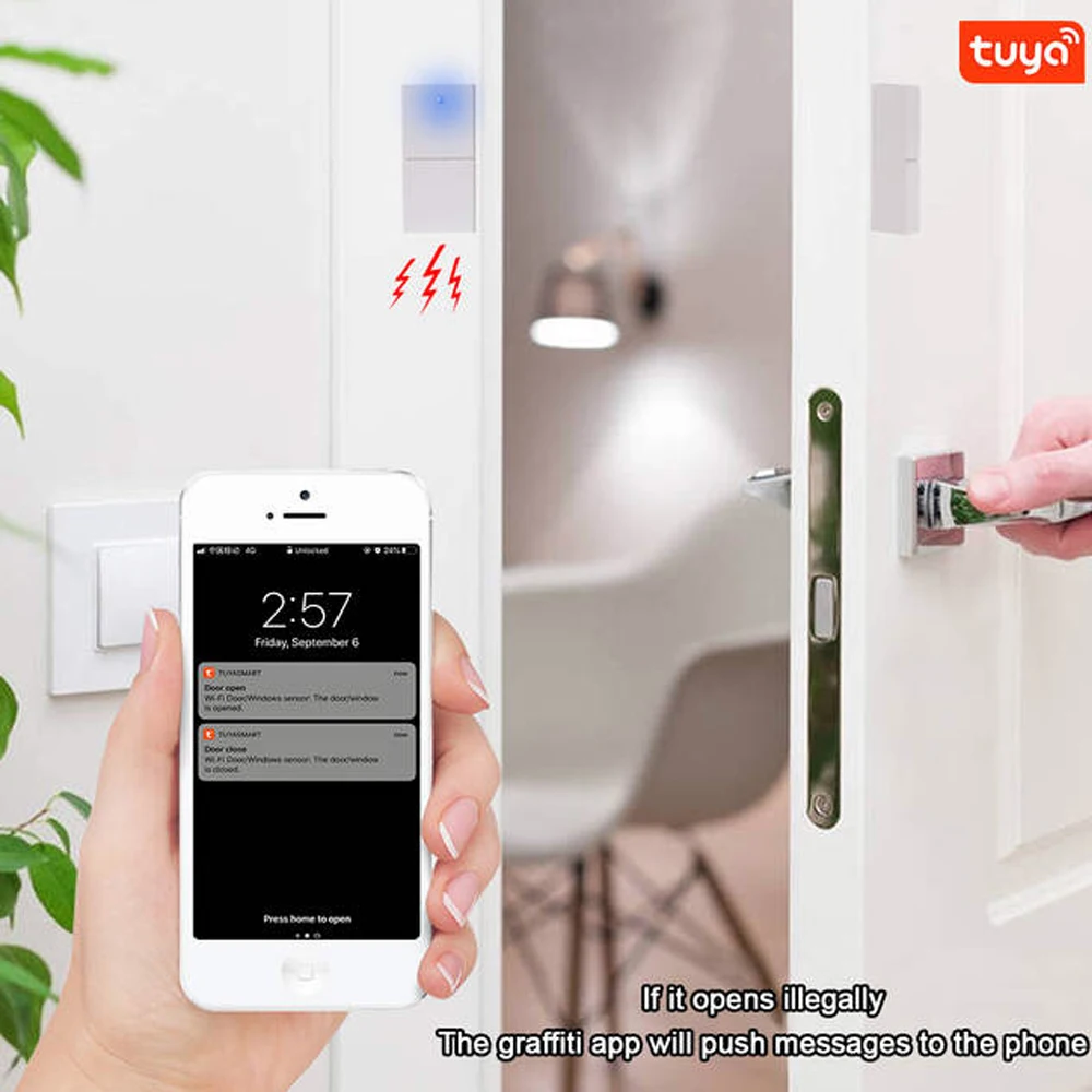 Tuya Smart WIFI Magnetic Door Window Sensor Open Alarm Entry Alert Security Detector Remote Control Smart Life Alexa Google Home