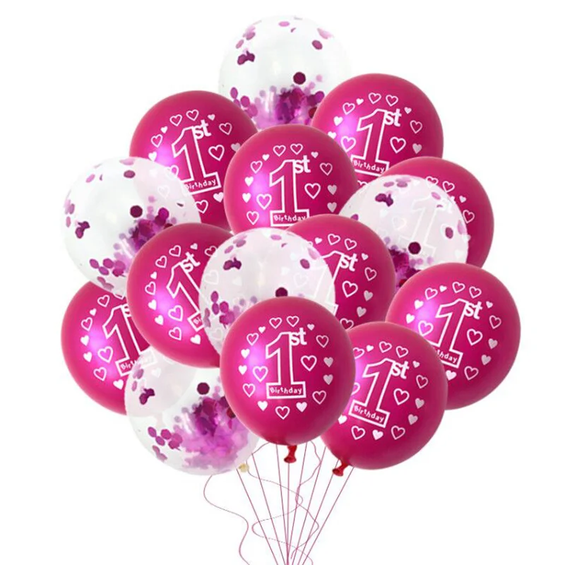 

36pcs 1st Birthday Balloons Blue Pink Confetti Latex Balloons Aluminum Foil Number Balloons One Year Old Baby Shower Decoration