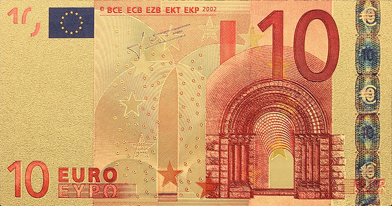 Коллекционная памятная монета евро 10 старая банкнота позолоченная 24 каратным