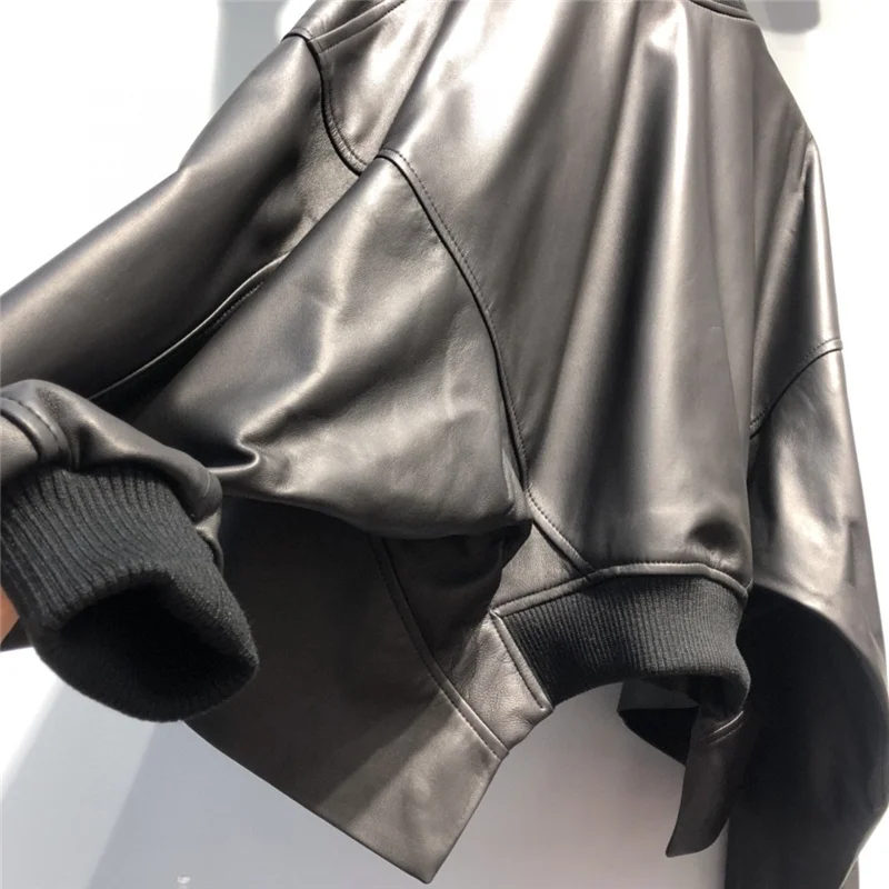 Women's Short Black Motorcycle Jackets Women's Autumn Coats Leather Coat 2022 New Upper And Lower Two-Way Really Leather Jacket