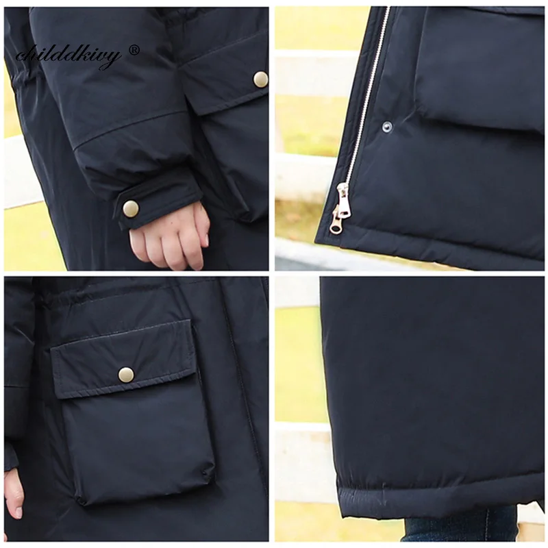 

-30 Degree Girl snow wear coat 5-12 year children winter jacket down real fur clothing child Outerwear teenage parkas for girls