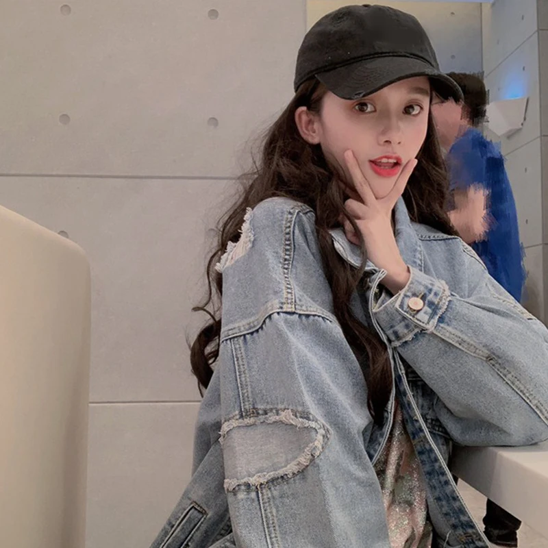 Женский рваный джинсовый пиджак Gang Feng свободный в стиле Харадзюку ретро женская