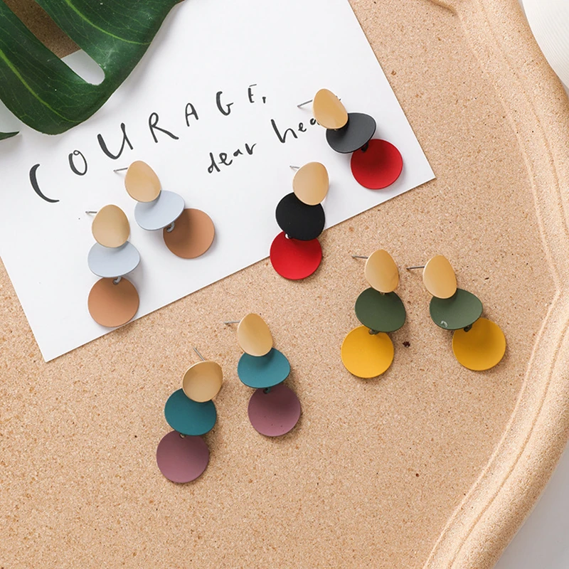 Модные корейские геометрические металлические круглые изогнутые Висячие серьги