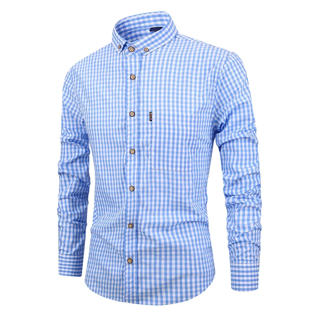 Camisa Masculina мужская рубашка с длинным рукавом и отложным воротником, Повседневная рубашка с рисунком в клетку, модная мужская Повседневная Базовая рубашка