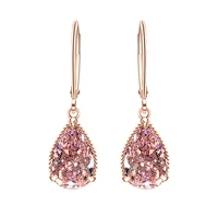geometric shiny pink glass crystal stone drop earrings for women rhinestone metal earrings ear charm wedding jewelry brincos