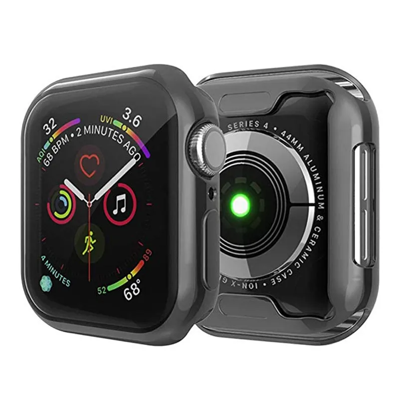 Ультратонкое покрытие из ТПУ бампер для Apple Watch Case Series 4 44 мм 40 мм протектор экрана мягкий тонкий полный чехол для iWatch - Цвет: Black