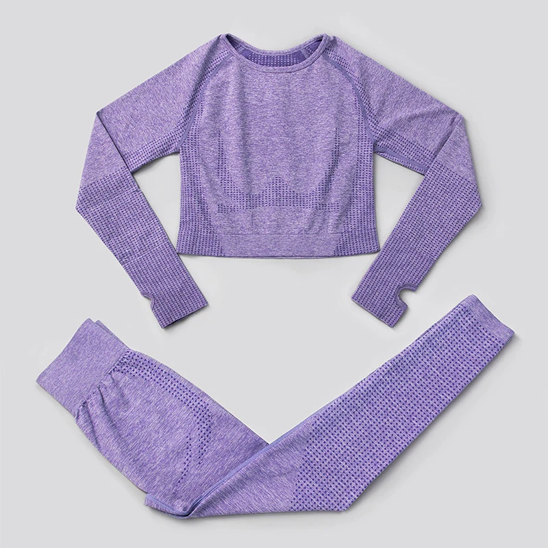 

2 PCS Set Seamless Yoga Set Women Workout Gym Clothes Fitness Short Sleeve Crop Top Shirt High Waist Leggings Pants Sports Suits
