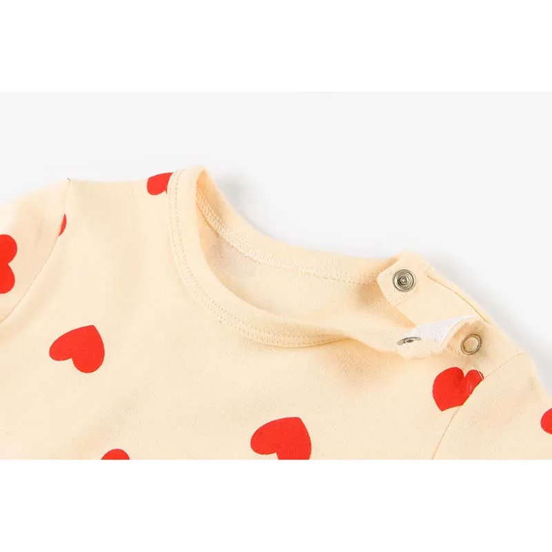 

Spring Autumn Baby Love Heart Printing Rompers + Hat 2Pcs Newborn Romper Baby Girls Romper Long Sleeve Baby Jumpsuit Clothes