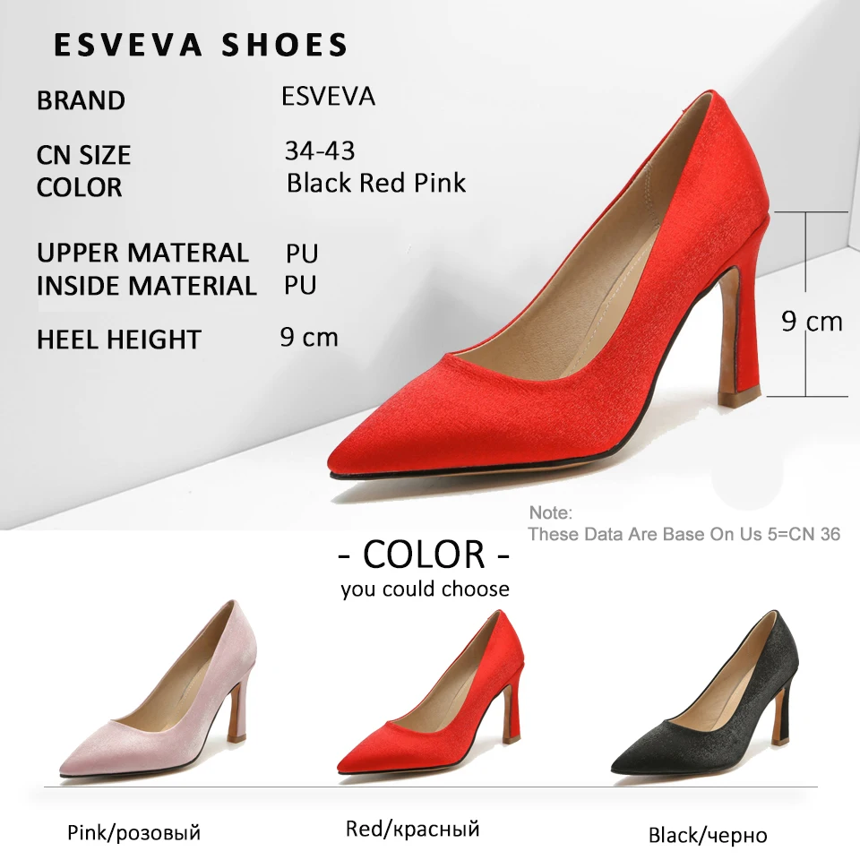 

ESVEVA 2019 Women Pumps Party Shoes Fashion Sandals Thin High Heels Pointed Toe Shallow Spring Autumn Shoes Women Pumps 34-43