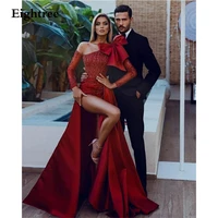 eightree wine red shiny sequins bow evening dresses a line full sleeves saudi arabic formal night party prom ball gowns 2022