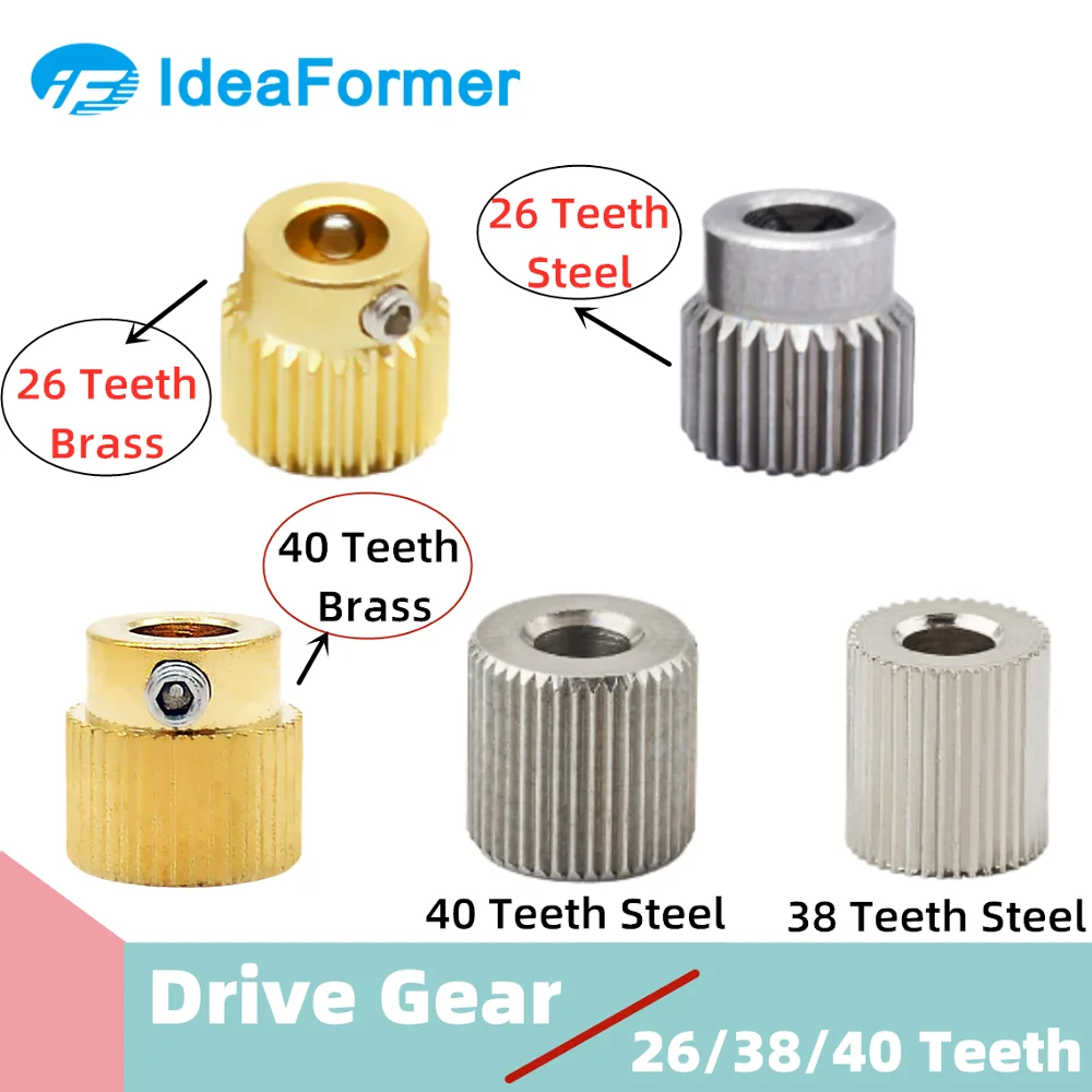 

3D printer parts Mk7 MK8 Extrusion Gear 26/38/40 Teeth Drive Gear Brass or Stainless Steel Feeding Gear Full/Half straight line