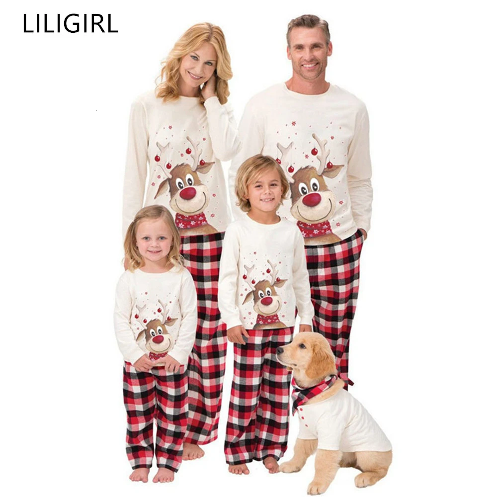 Family Matching Outfits Clothing Christmas Pajamas Set Xmas Adult Kids Cute Party Nightwear Pyjamas Cartoon Deer Sleepwear Suit