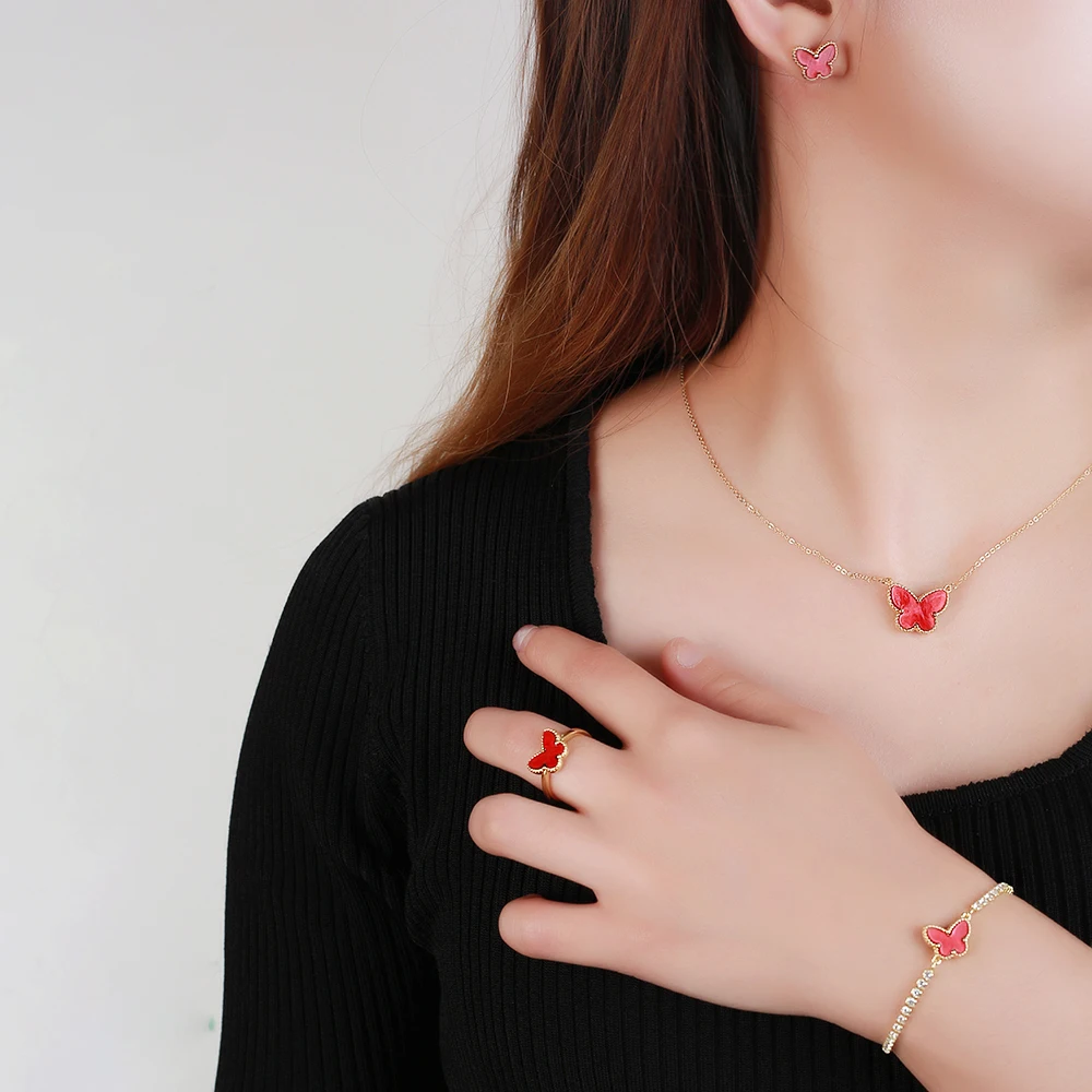 Новинка кольцо-бабочка браслет ожерелье женский изысканный комплект ювелирных