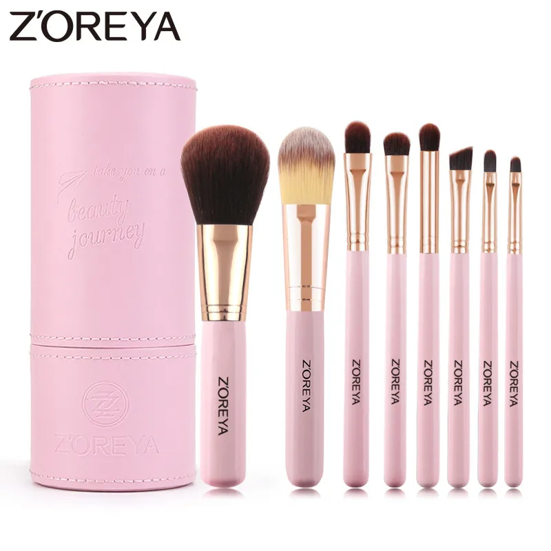 

Zoreya Brand 8pcs Pink Black Makeup Brush Set Soft Synthetic Hair Powder Eye Shadow Blending Concealer Brushes For Daily Use