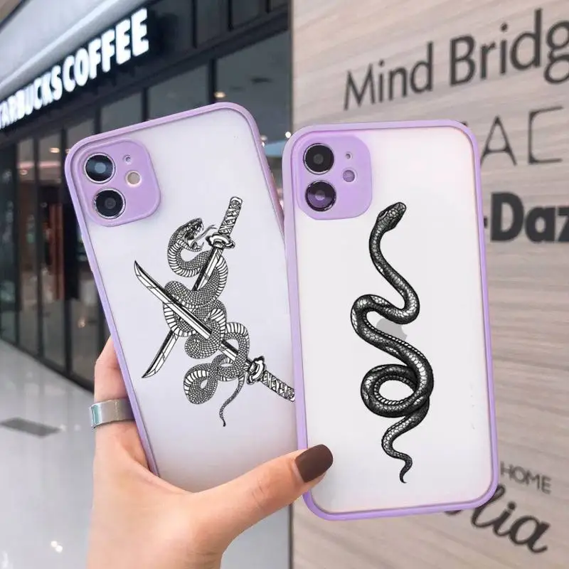 

Animal black snake Terrible horror Phone Case For iPhone 12 11 Mini Pro XR XS Max 7 8 Plus X Matte transparent Purple Cover