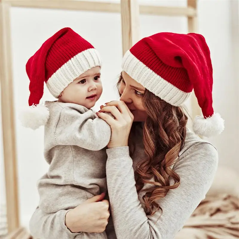 

Рождественская вязаная шапка, шапка Санта Клауса, рождественские шерстяные шапки, теплая зимняя Праздничная шапка