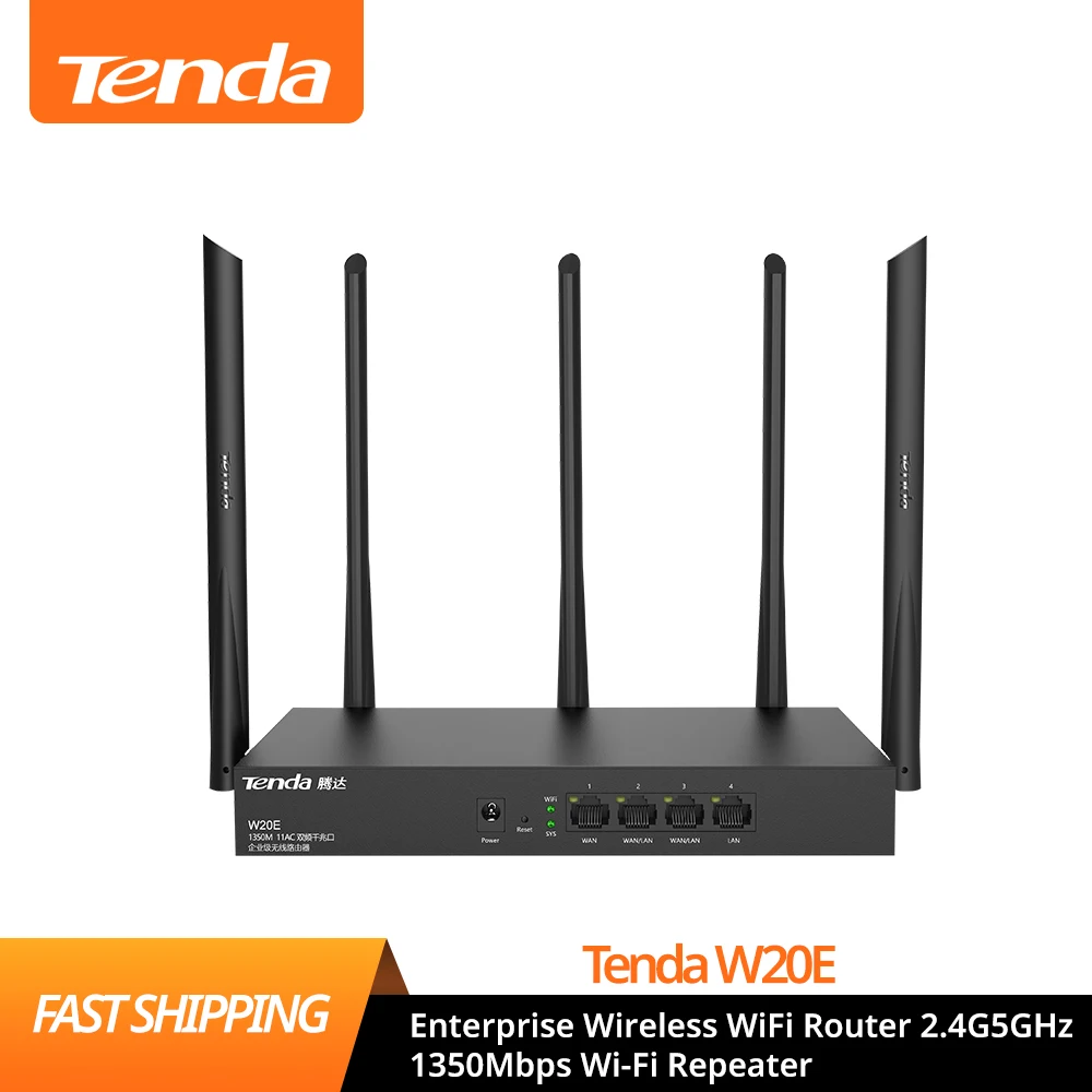 

Маршрутизатор Wi-Fi Tenda W20E, 2,4 ГГц/5 ГГц, 1350 Мбит/с, 5 антенн и гигабитный порт