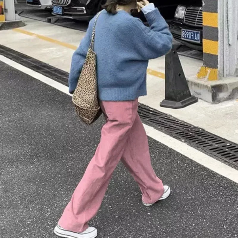 

Oversize Loose Streetwear Casual Pants Women Beige Black Pink Plus Size Female All-Match Retro Corduroy Wide-leg Pants Trousers