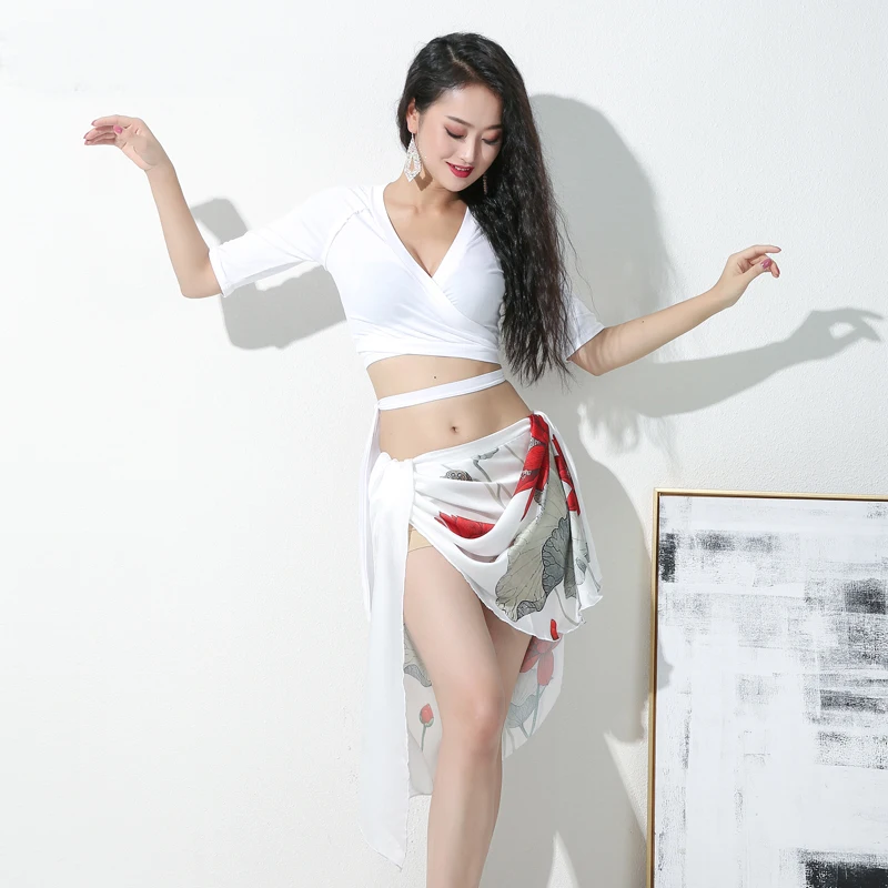 

Belly Dance Female Adult Modal Top performance Clothes Suit Oriental Dancewear Ice Silk Long Skirt Practice Set