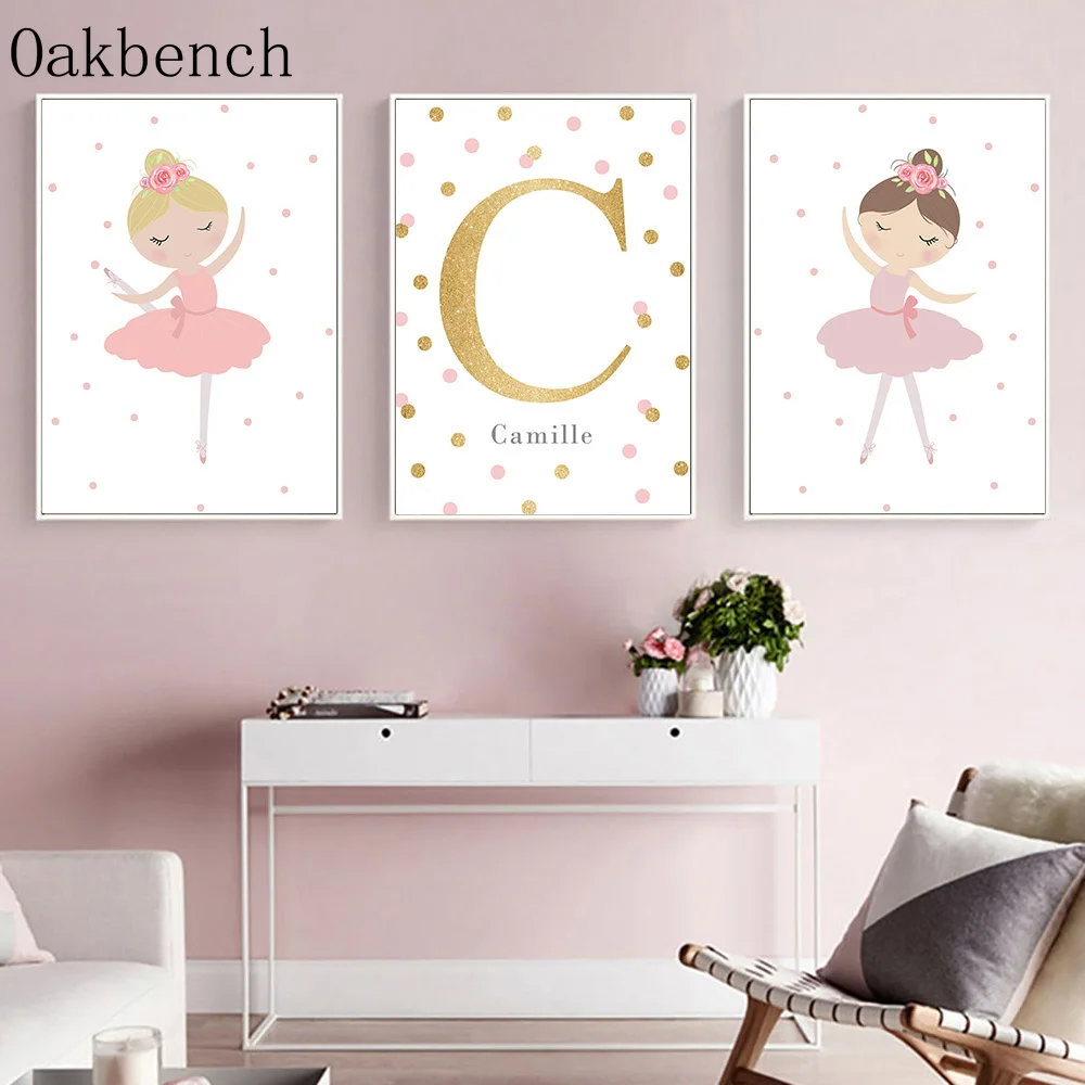 Танцы девушка Wall Art Холст Картина пользовательское имя плакат для детской печать