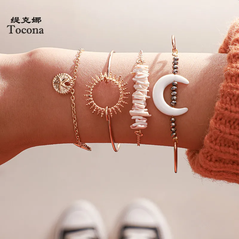 Очаровательные браслеты Tocona 4 шт./компл. в форме Луны для женщин золотые