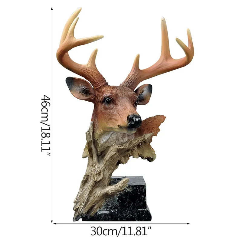 

European Vintage Artificial Deer Head Statue Creative Resin Animal Sculpture Room Decor Ornament Home Decoration Accessories