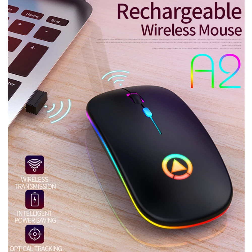 

Mini Wireless Mouse 1600DPI 2.4Ghz Slim Silent Rechargeable Mouse Colorful Breathing Lights Power Saving for Laptop Desktop