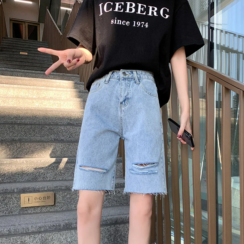 

Women Fashion Casual Comfortable Versatile Denim Ladie knee lenght Pants Vintage Jeans girls solid temperament short trousers