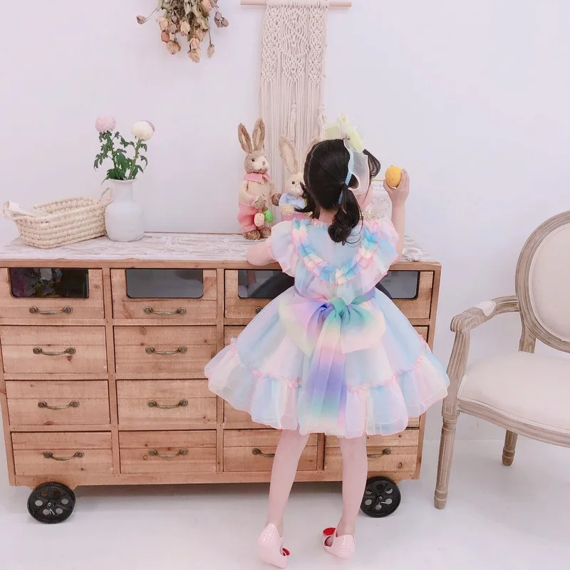 

2020new Arrivals Girls Rainbow Dress Summer New Children's Day Show Wedding Birthday Dress Spain Princess Party Vocation Dress