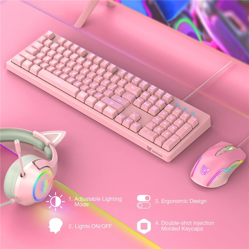

New cute pink wired membrane keyboard and mouse set is suitable for computer notebooks as gifts for girls