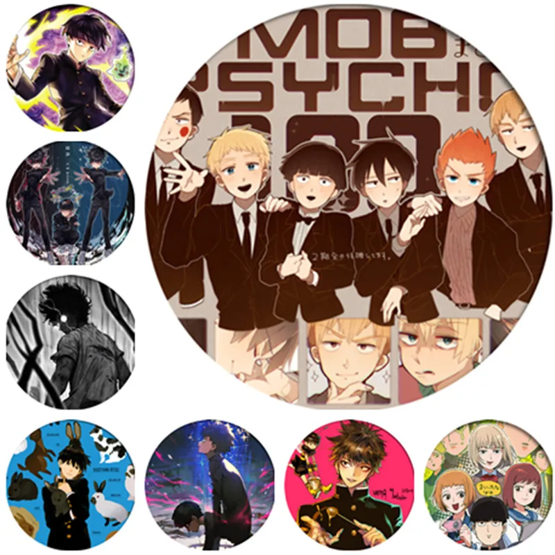 

58mm Anime Mob Psycho 100 Brooch Pins Cosplay Badge Backpacks Clothes Girl Female Xmas gift Button Clothes