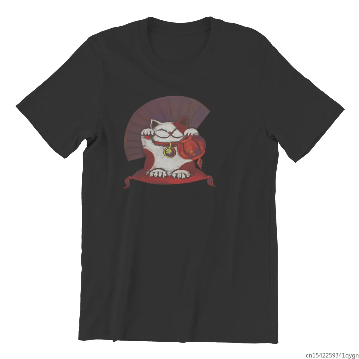 

Maneki Neko with Red Japanese Traditional Lantern Men's T-shirt Custom Oversized Tshirts