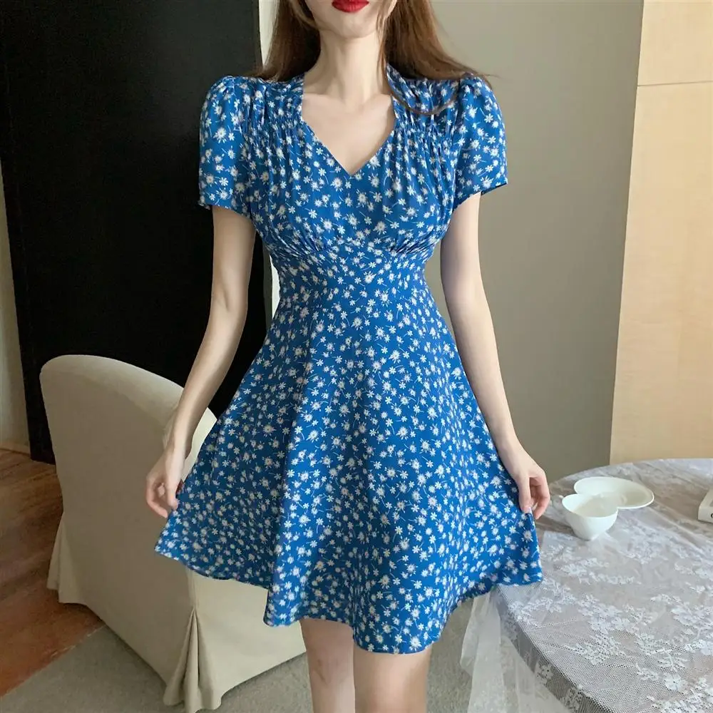 

Summer Dress Women Casual Short Sleeve Print Beach Sexy V Neck Party Mini A Line Robe Femme