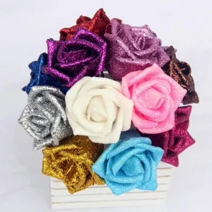 10 шт. пенопластовые искусственные цветы, розы из ПЭ, сделай сам, синие и золотые блестки ручной работы, искусственные цветы для украшения свадьбы, Дня Святого Валентина