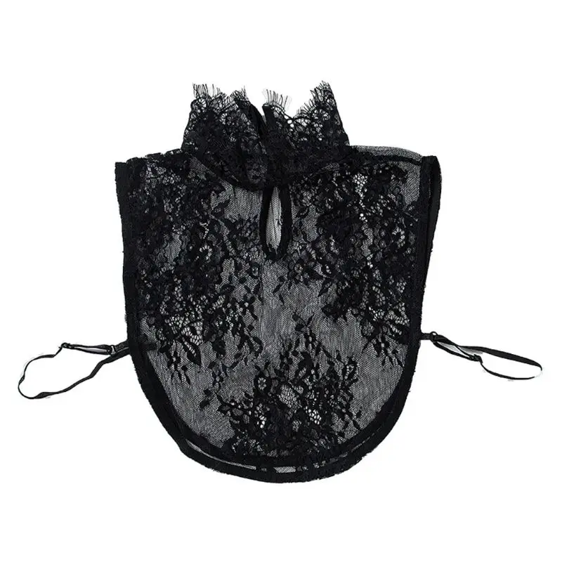 

Ladies Decorative Fake Collar Sheer Floral Lace High Neck Ruffles Half-Shirt Top