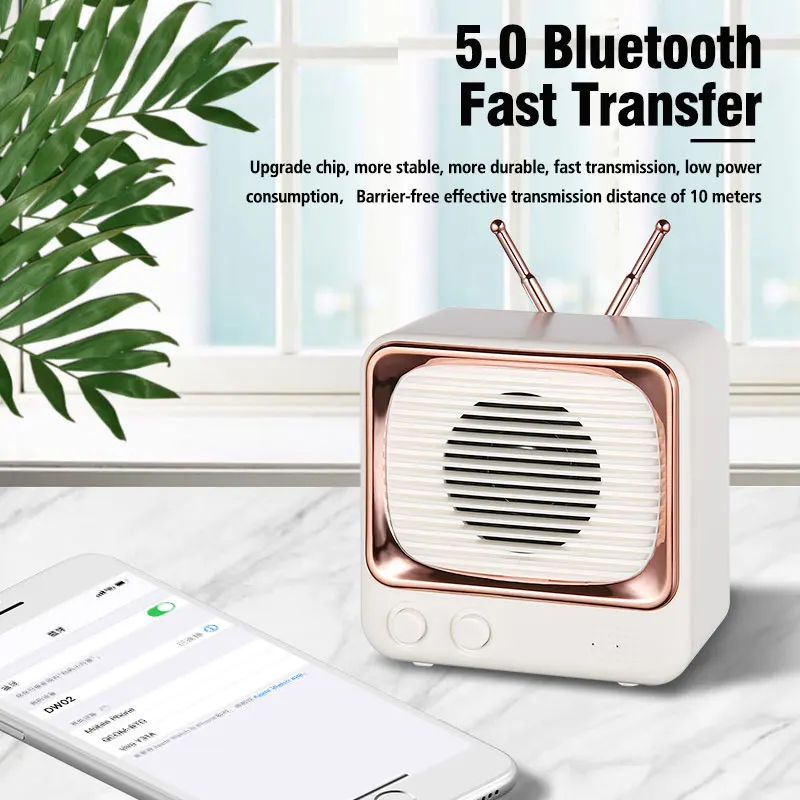 DW02 Bluetooth 5.0 Wireless Speaker with Mic Handfree Portable Retro TV Shape Loudspeaker HIFI 4D Sound Music TF Card | Электроника