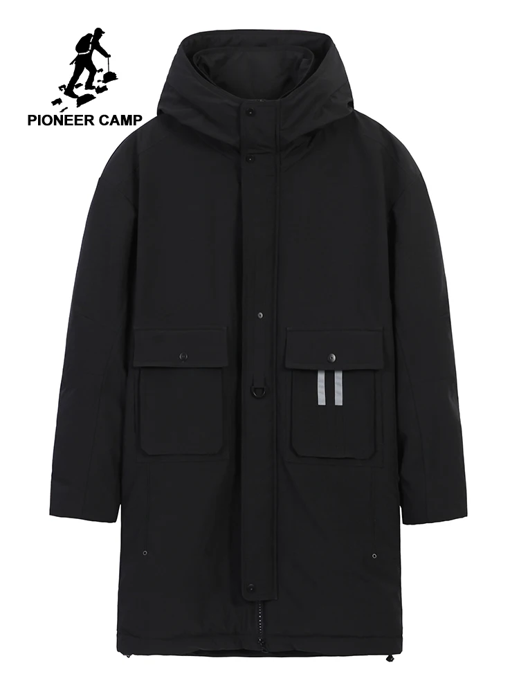 Pioneer Camp Черная куртка Мужская парка зимняя длинная одежда с капюшоном два кармана