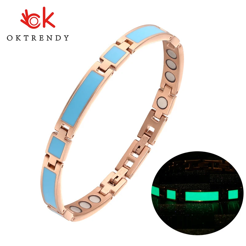 

Oktrendy Stainless Steel Magnetic Therapy Bracelet 4 Colors Luminous Charm Bracelets For Women Bio Healing Bangle 3000Gauss